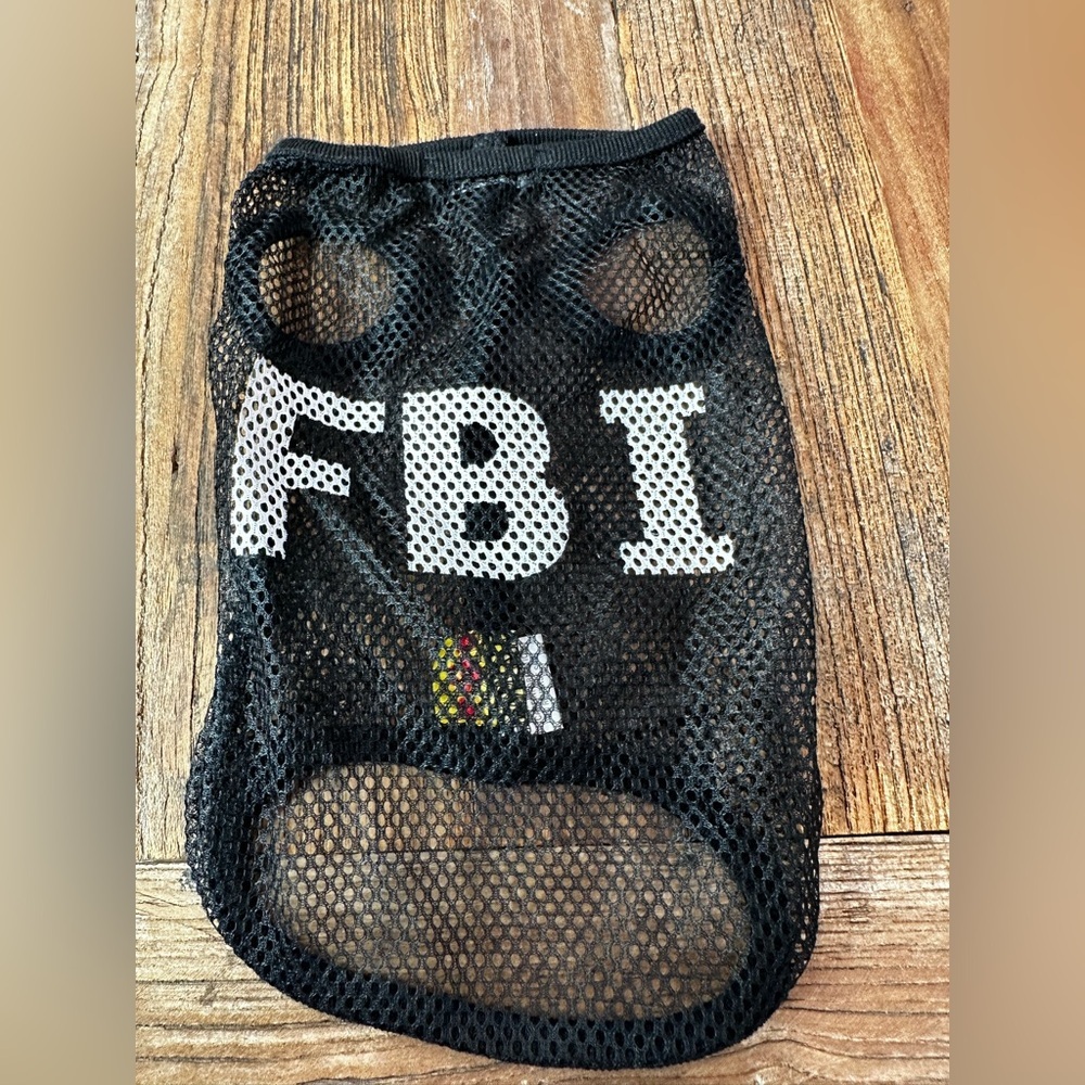 Black Mesh Dog Shirt with FBI Print